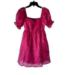 Thirty Thirty Pink Organza Mini Dress Puff‎ Sleeve Square Neck Party Barbie S